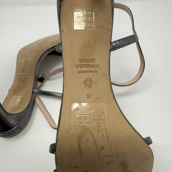 Stuart Weitzman Starla Strappy Sandal Heels Women's 9 Gunmetal Dark Silver NWOB - Picture 13 of 14